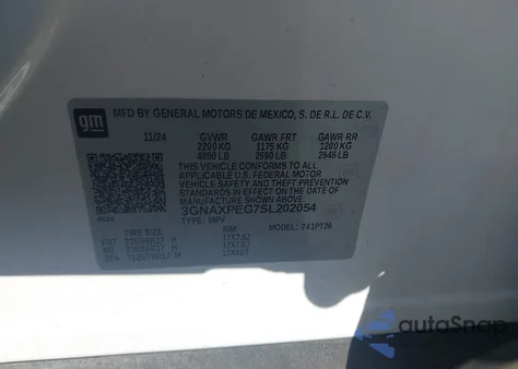 2025 Chevrolet Equinox Awd Lt z USA, uszkodzony, nr VIN 3GNAXPEG7SL202054